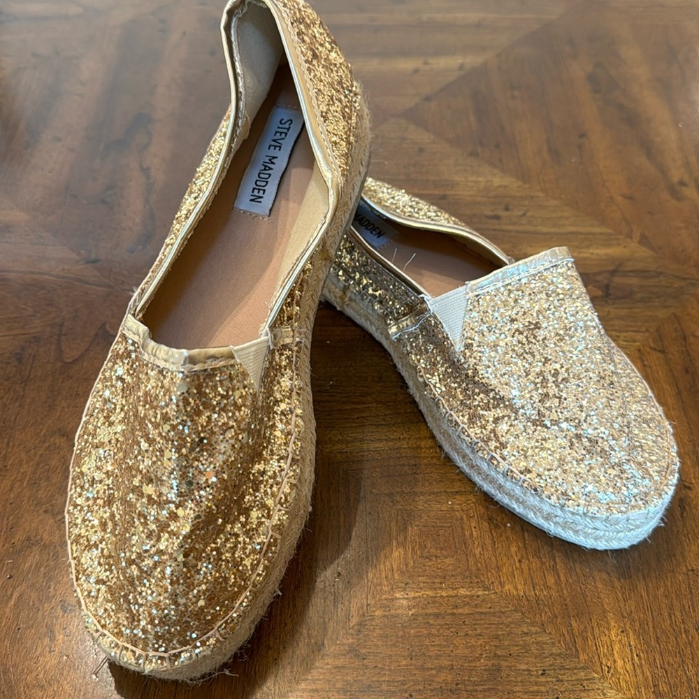 Steve Madden Luuka Gold Glitter Espadrille NWOTS Nordstrom Size 8
